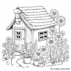 Rustic Cottage Garden Coloring Pages for Adults 4