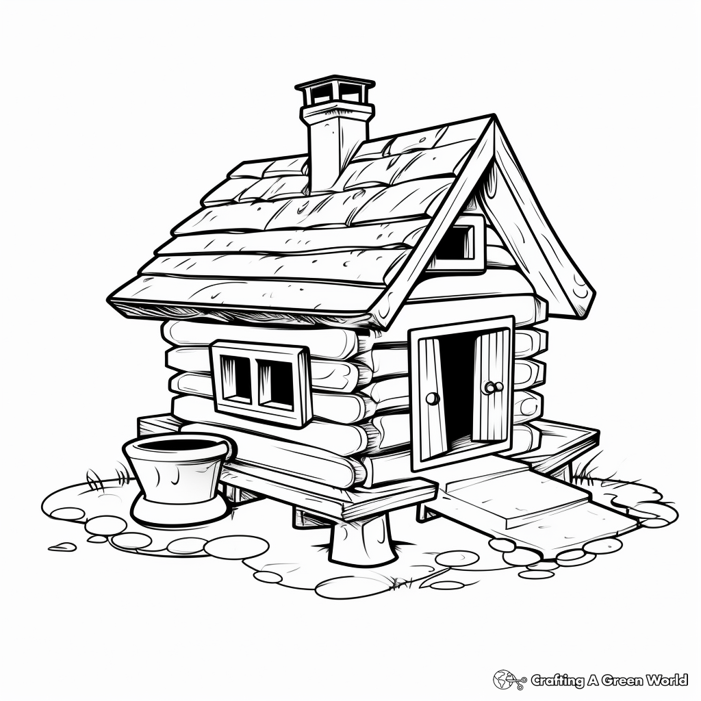 Rustic Log Cabin Bird Feeder Coloring Pages 4