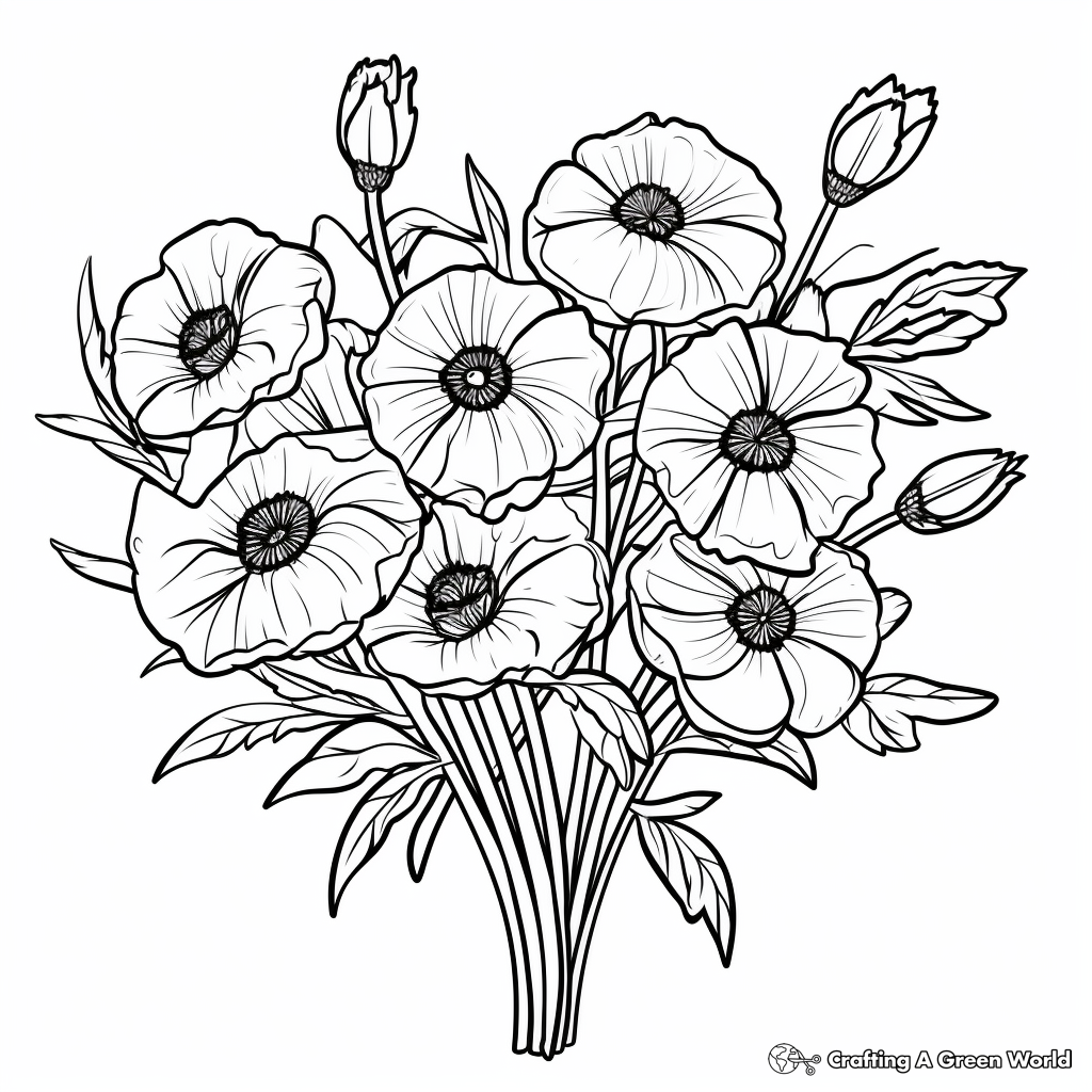 Rustic Poppy Bouquet Coloring Pages for Kids 2