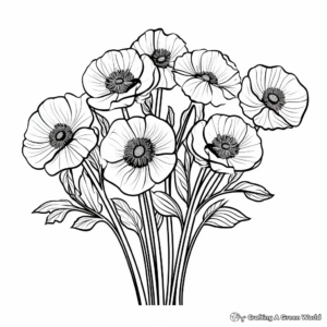 Rustic Poppy Bouquet Coloring Pages for Kids 3