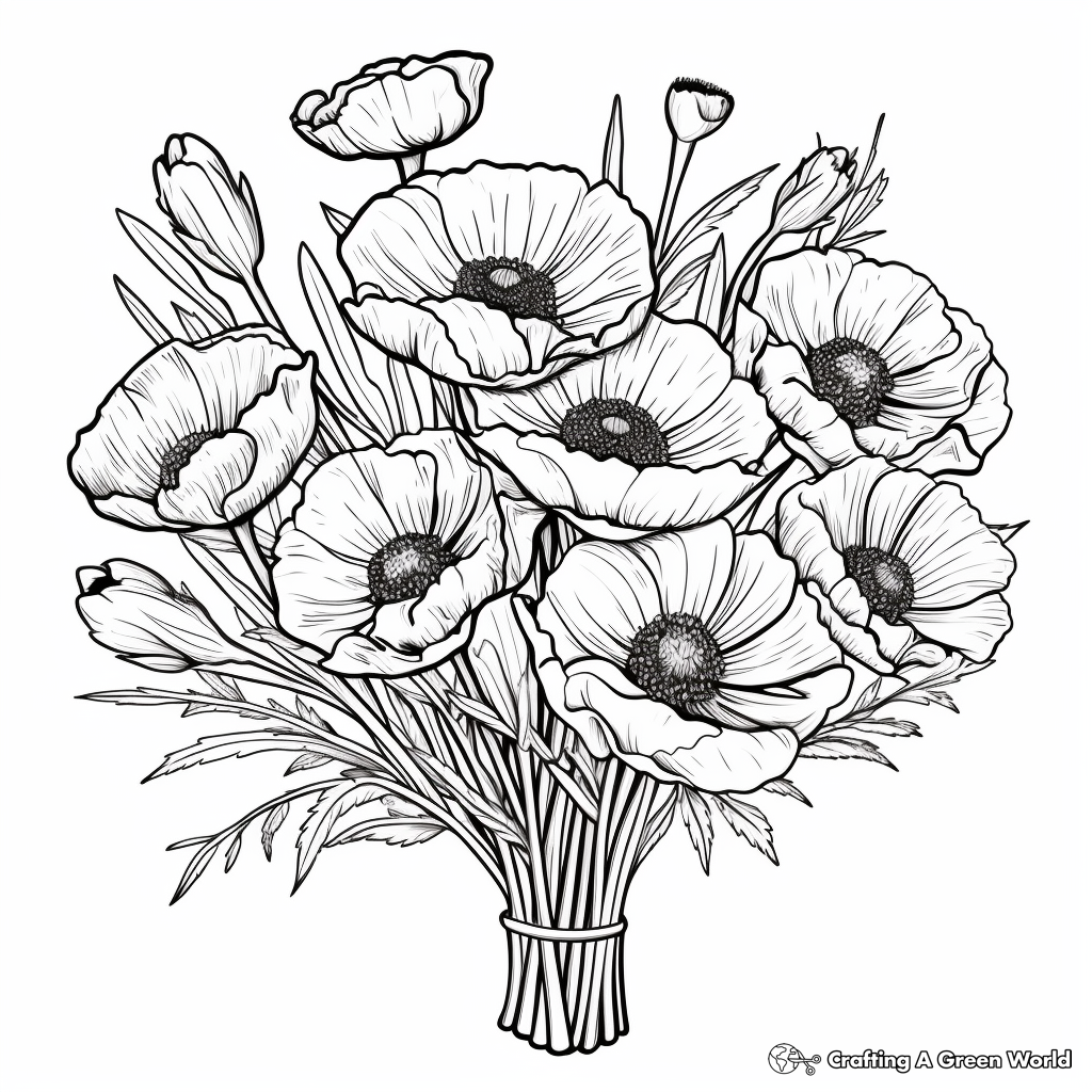 Rustic Poppy Bouquet Coloring Pages for Kids 4