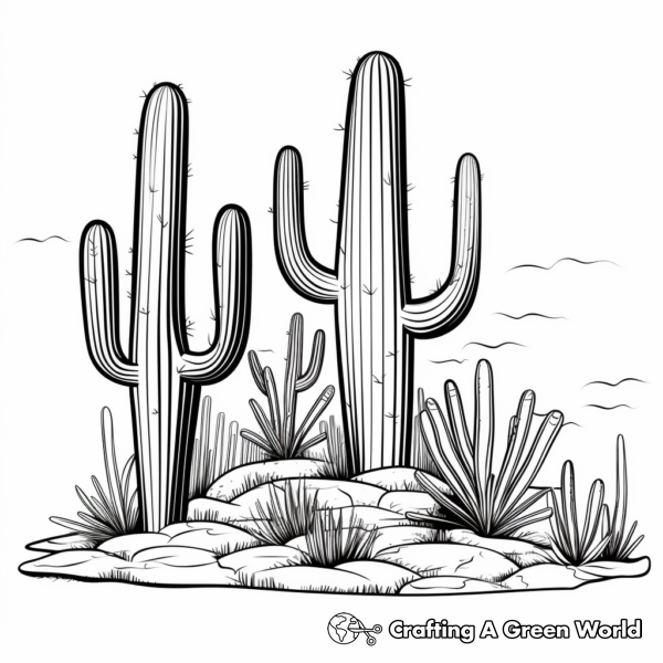Saguaro Cactus in the Desert Coloring Pages 2
