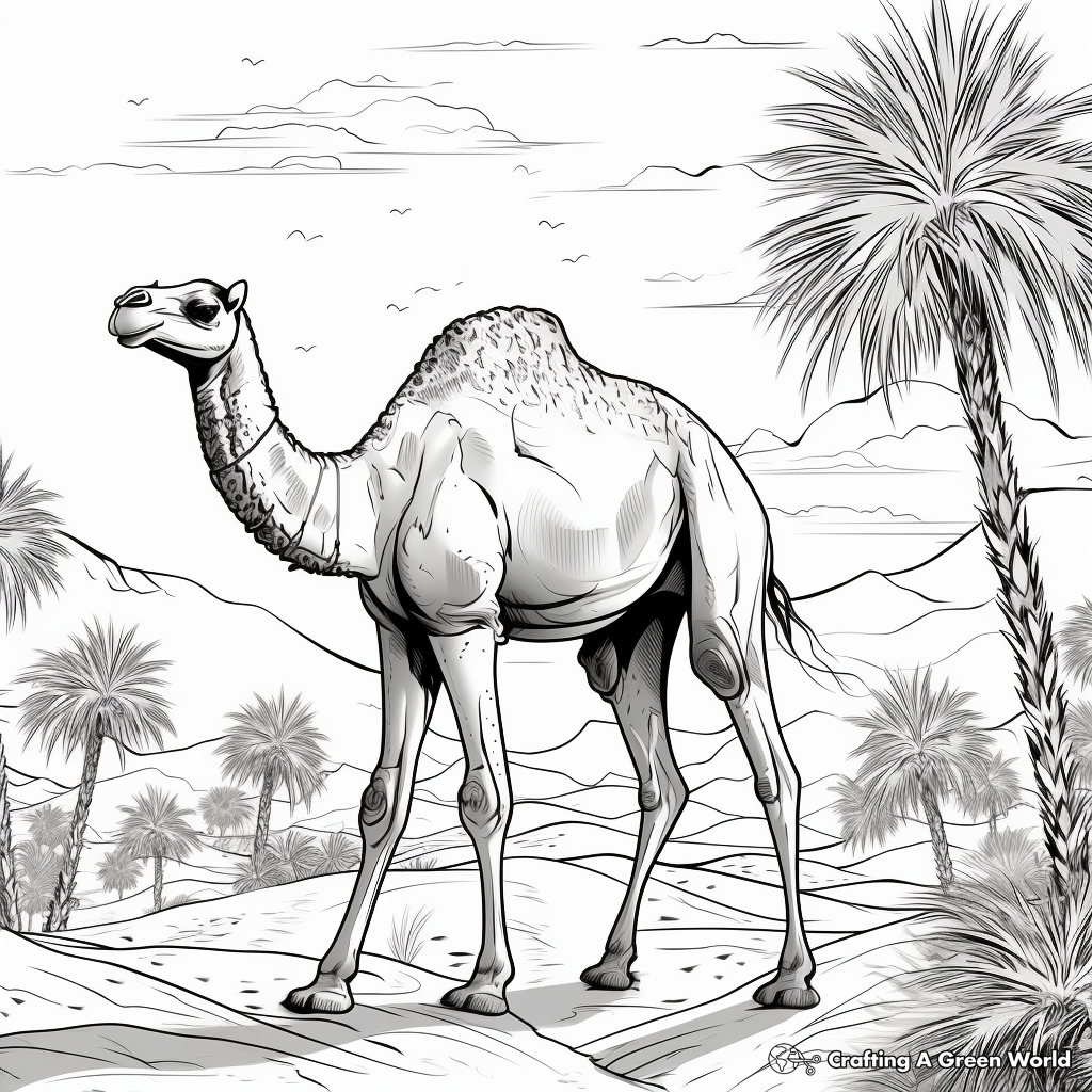 Sahara Desert Scene Coloring Pages with Camel 2