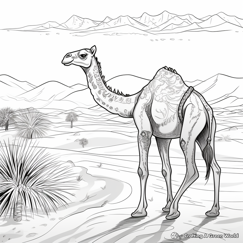 Sahara Desert Scene Coloring Pages with Camel 4