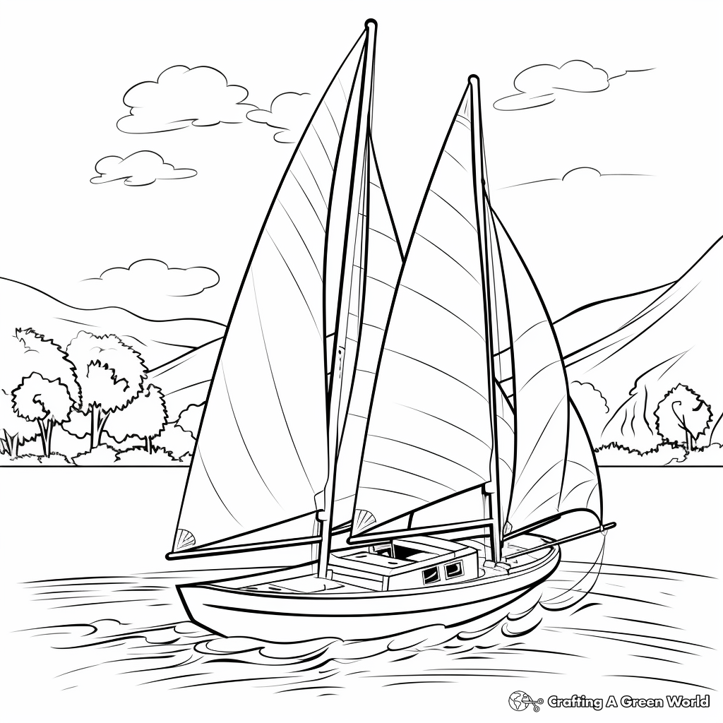 Sailboat with Sails Up Coloring Pages 1