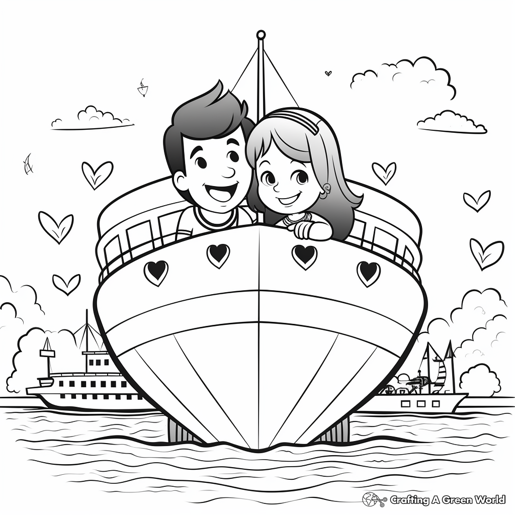 Sailing Love Boat 'I Love You' Coloring Pages 2
