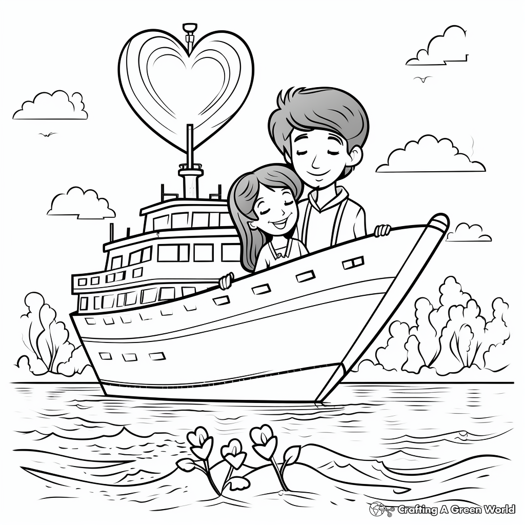 Sailing Love Boat 'I Love You' Coloring Pages 3