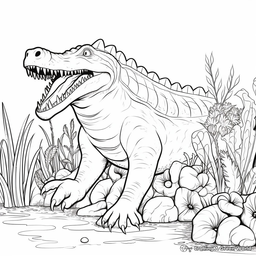 Sarcosuchus and Prehistoric Flora Coloring Pages 3