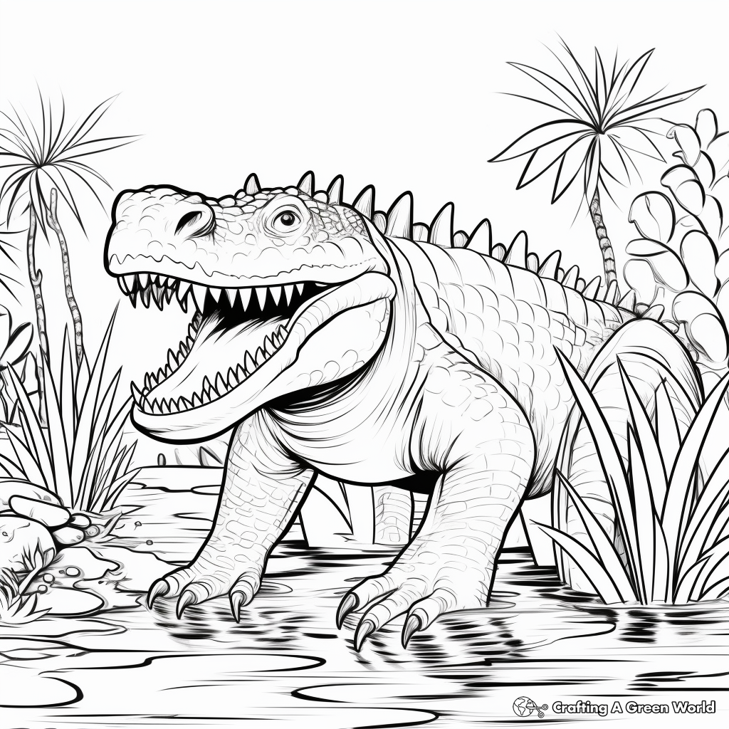 Sarcosuchus in Cretaceous Jungle Coloring Pages 1