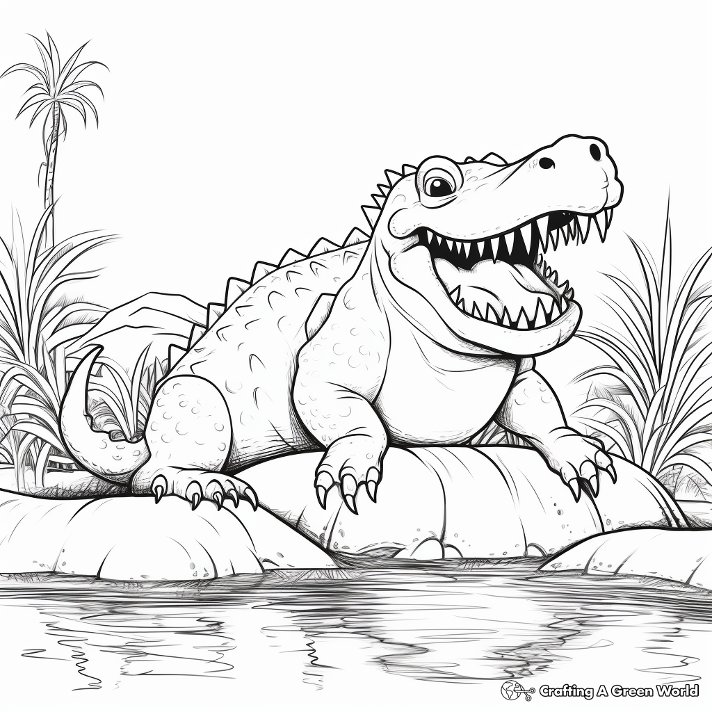 Sarcosuchus in Cretaceous Jungle Coloring Pages 2