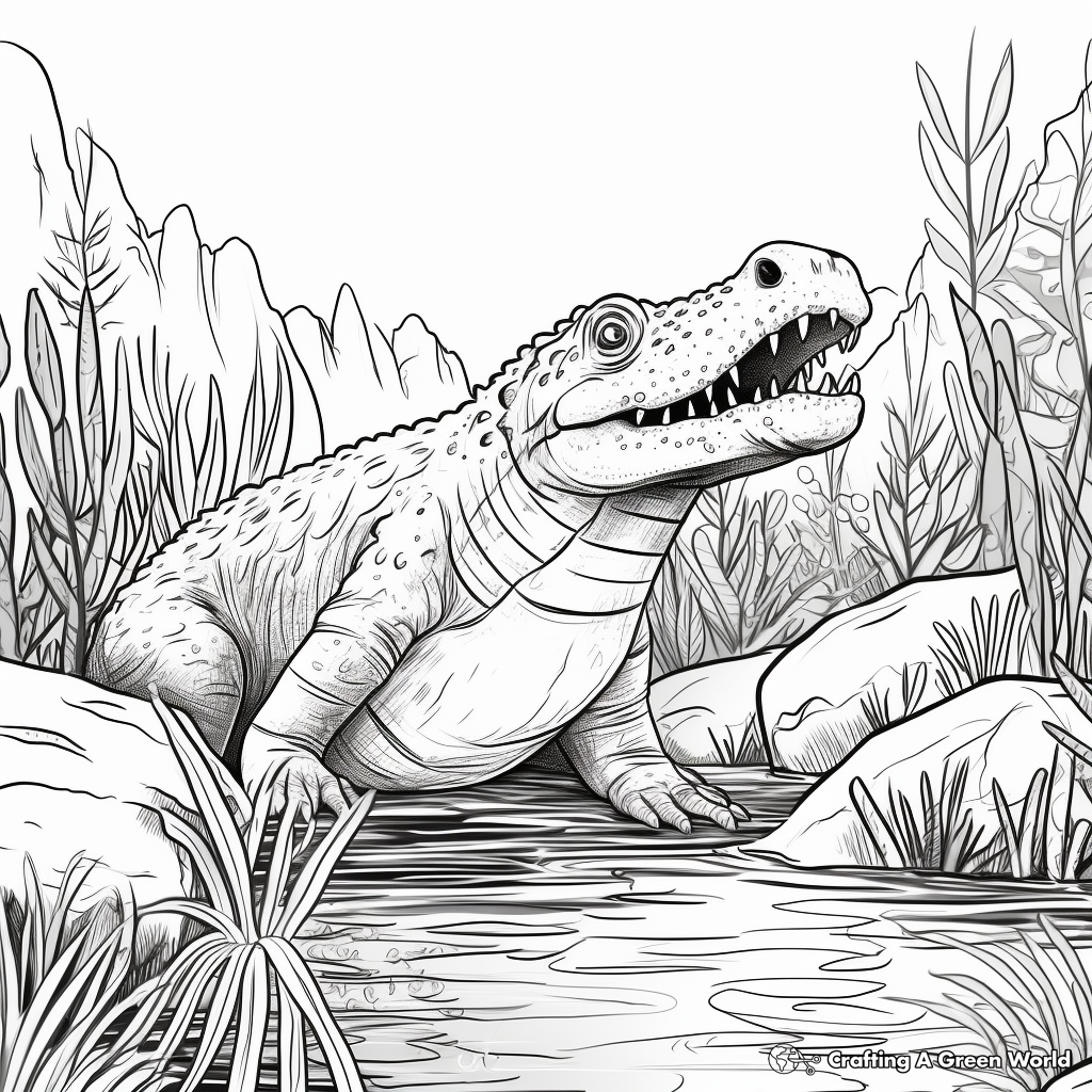Sarcosuchus in Cretaceous Jungle Coloring Pages 3