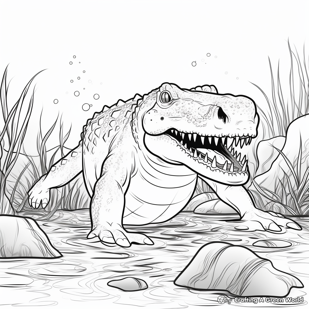 Sarcosuchus in Cretaceous Jungle Coloring Pages 4