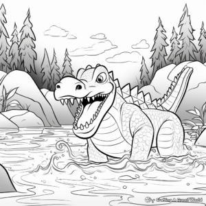 Sarcosuchus in Its Habitat Coloring Pages 1