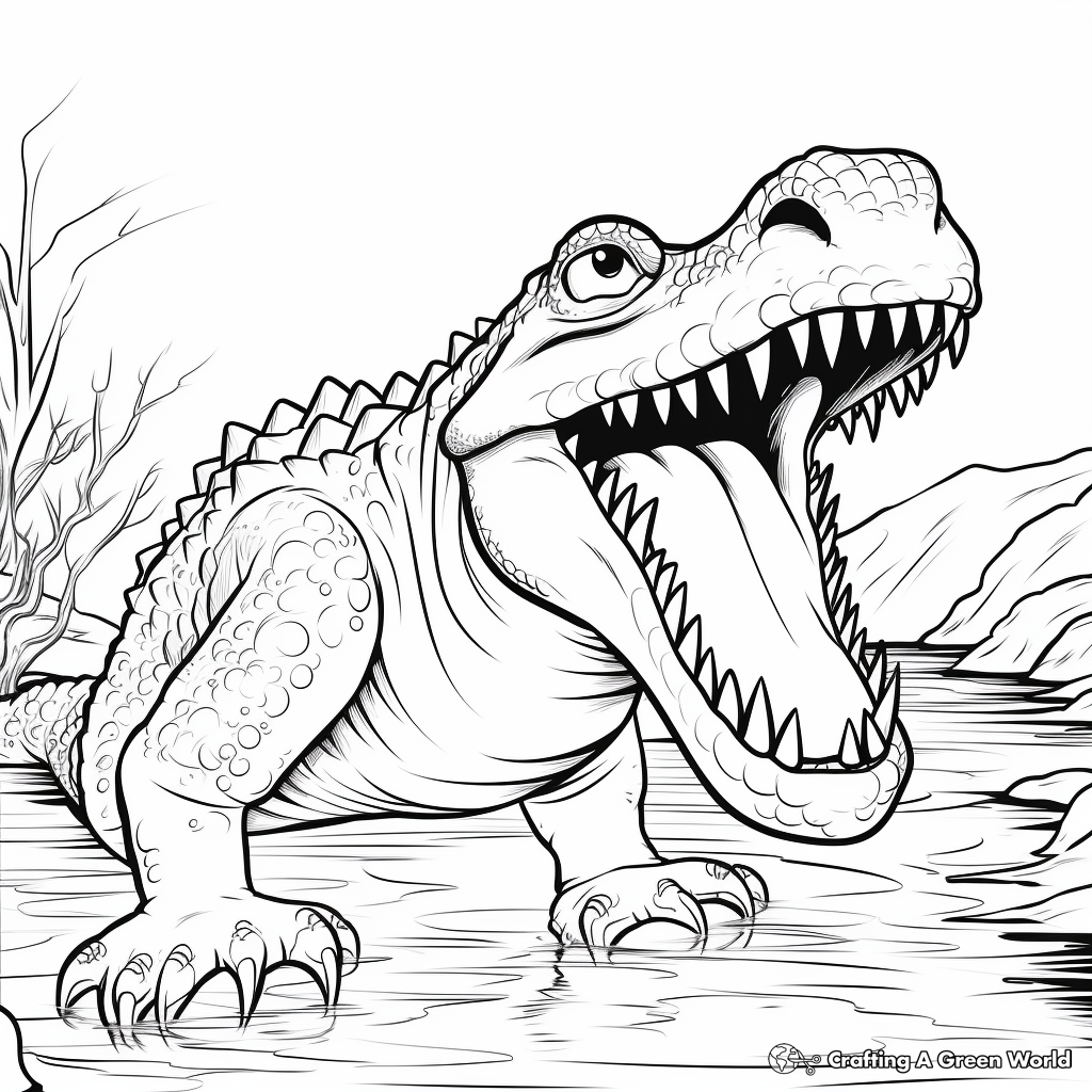 Sarcosuchus in Its Habitat Coloring Pages 2