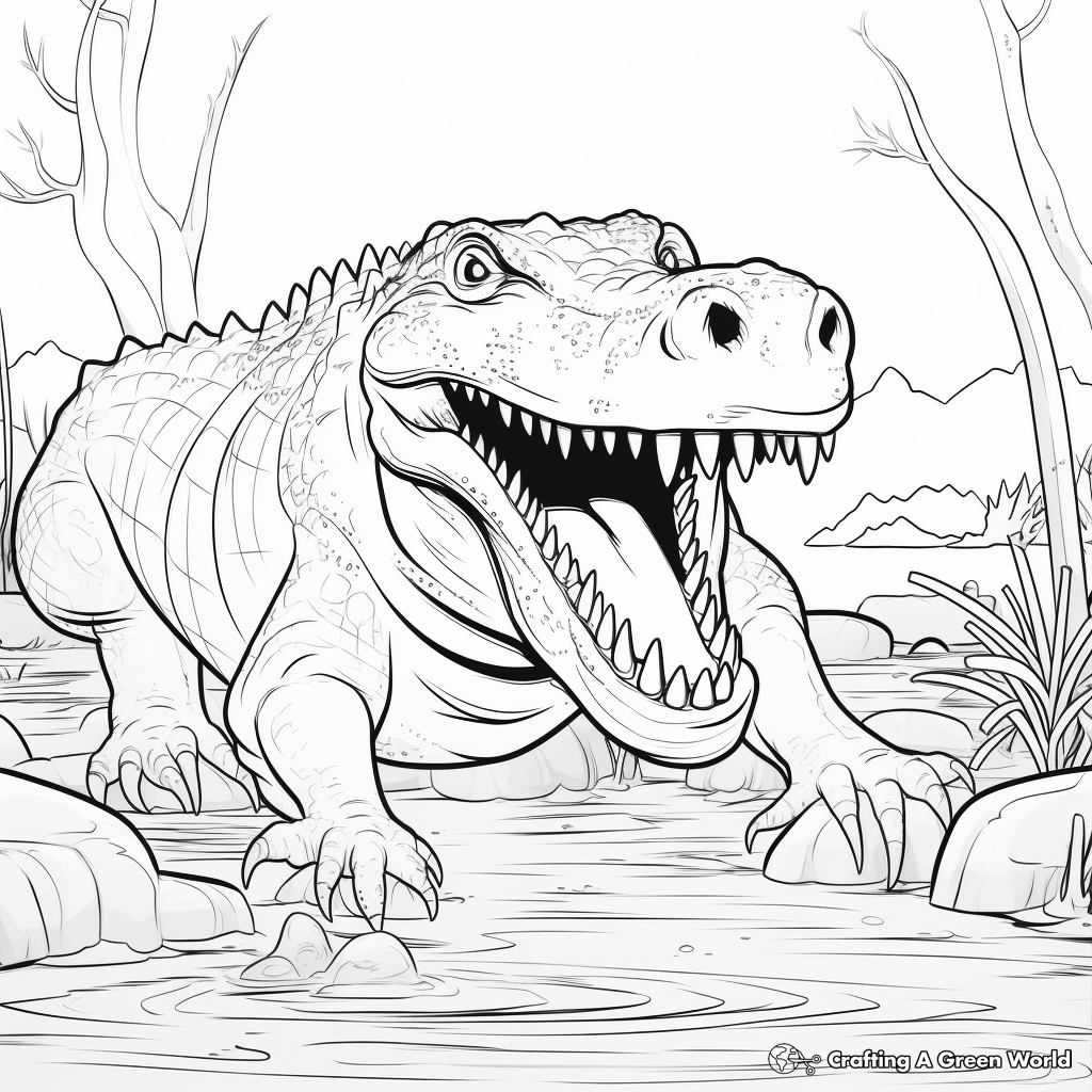 Sarcosuchus in Its Habitat Coloring Pages 3
