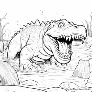 Sarcosuchus vs. Dinosaurs Battle Coloring Pages 1