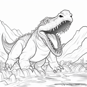 Sarcosuchus vs. Dinosaurs Battle Coloring Pages 2