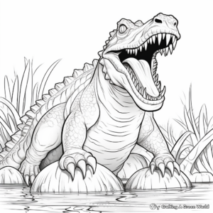 Sarcosuchus vs. Dinosaurs Battle Coloring Pages 4