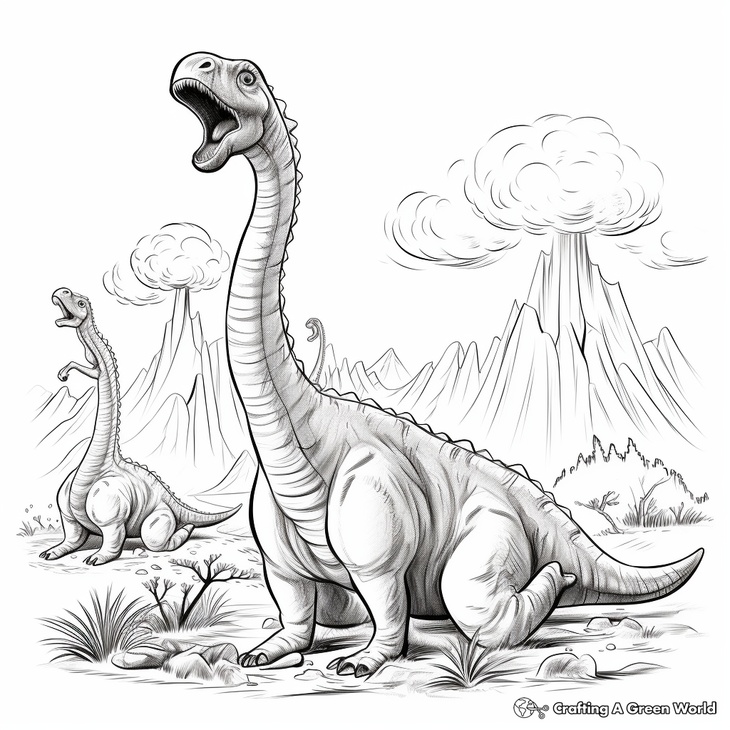 Sauropods near a Smoky Volcano Coloring Pages 1