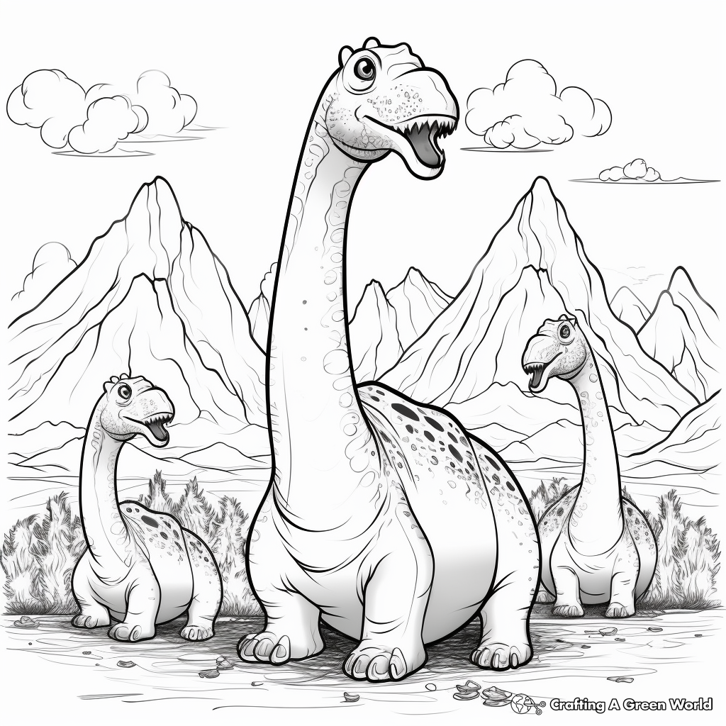Sauropods near a Smoky Volcano Coloring Pages 3