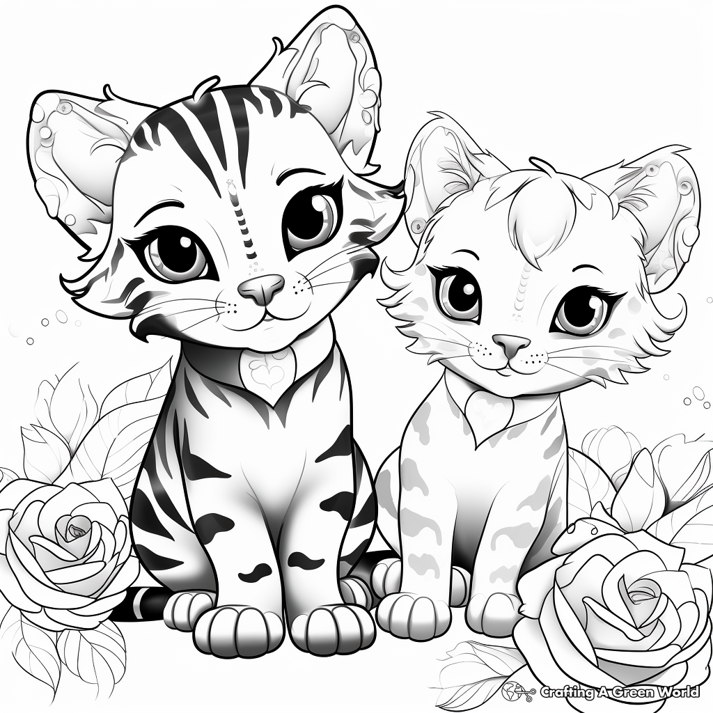 Savannah Cats Amidst Rose Bush Coloring Pages 1