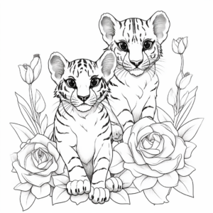 Savannah Cats Amidst Rose Bush Coloring Pages 2