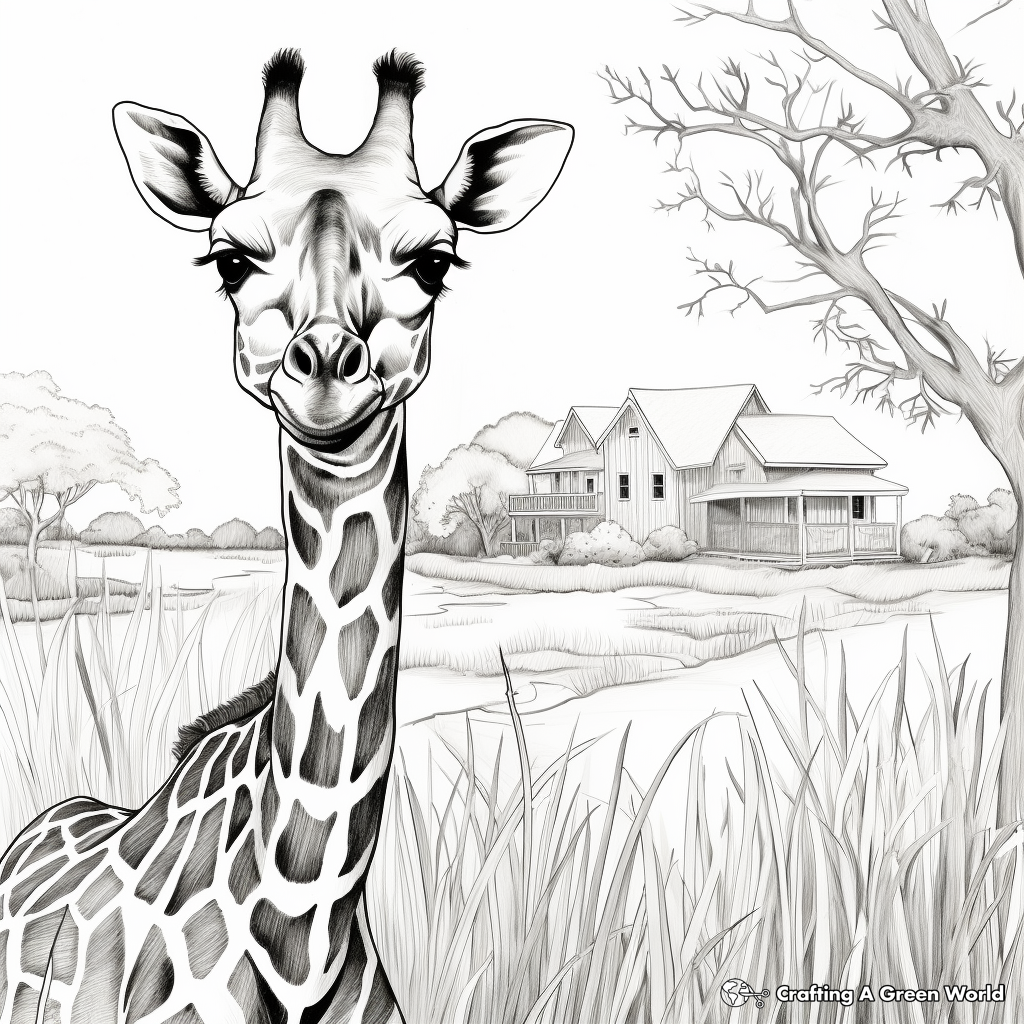 Savannah Scenic Giraffe Coloring Pages 1