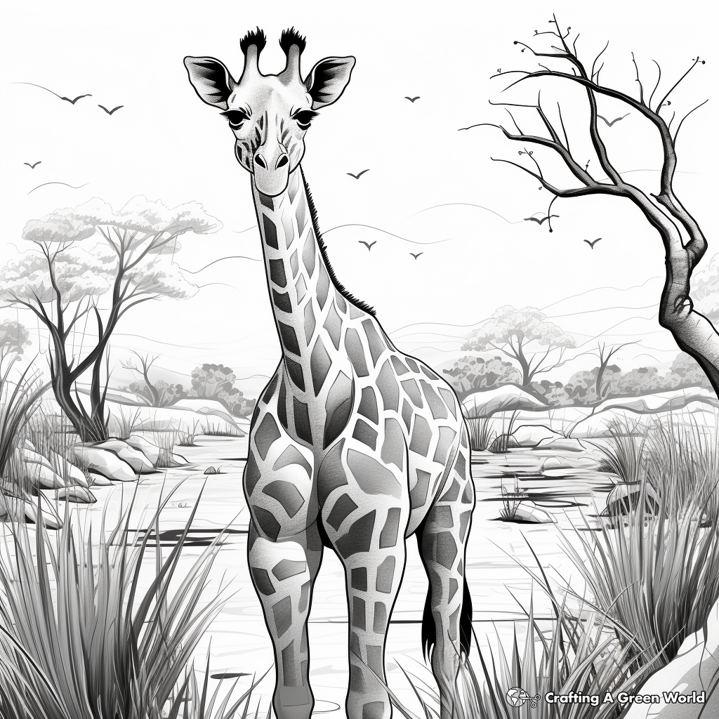 Savannah Scenic Giraffe Coloring Pages 3