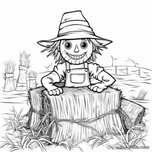 Scarecrow and Hay bales Coloring Pages 1