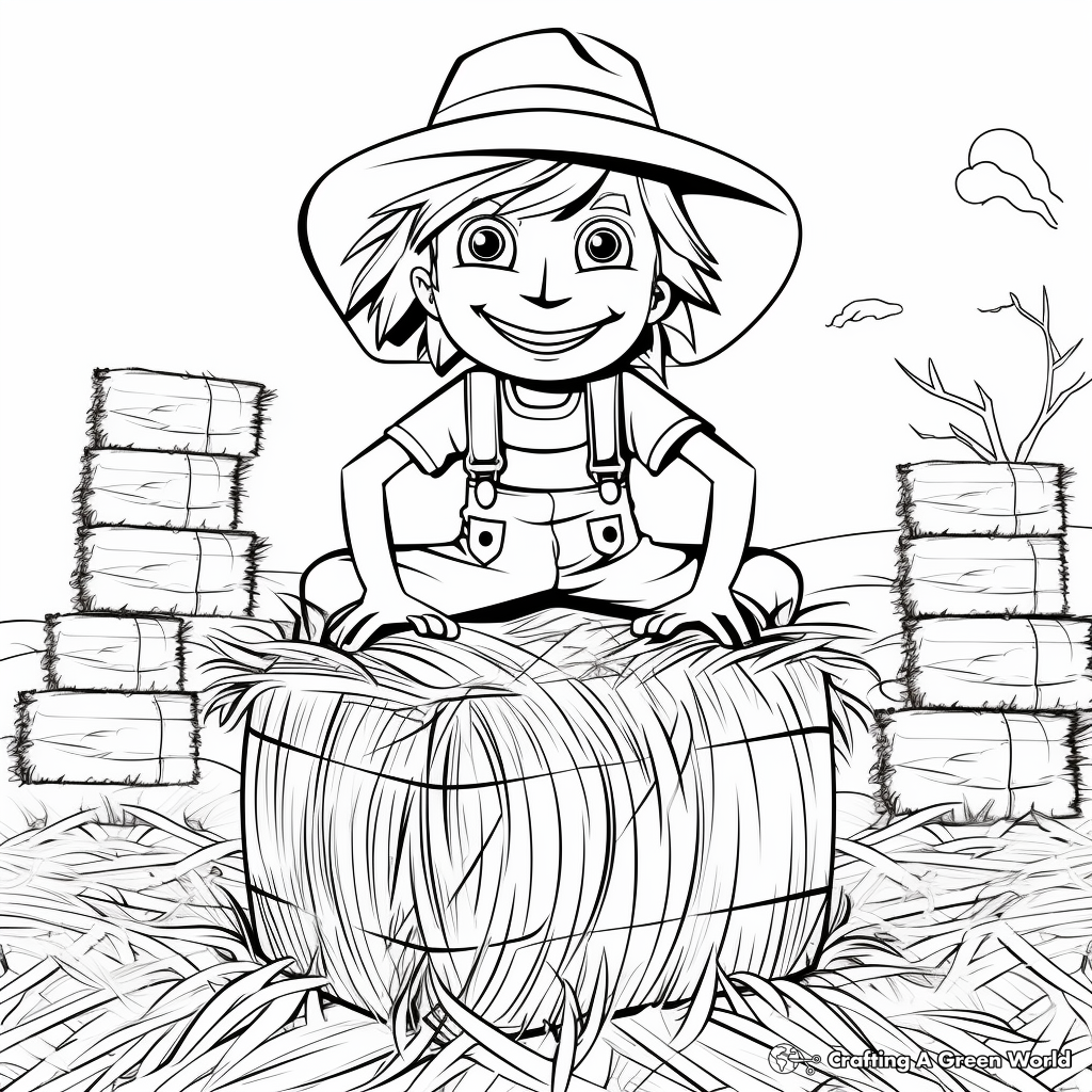 Scarecrow and Hay bales Coloring Pages 2