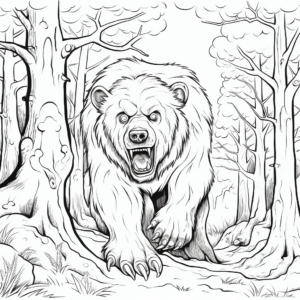 Scary Bear in the Wild: Forest-Scene Coloring Pages 1