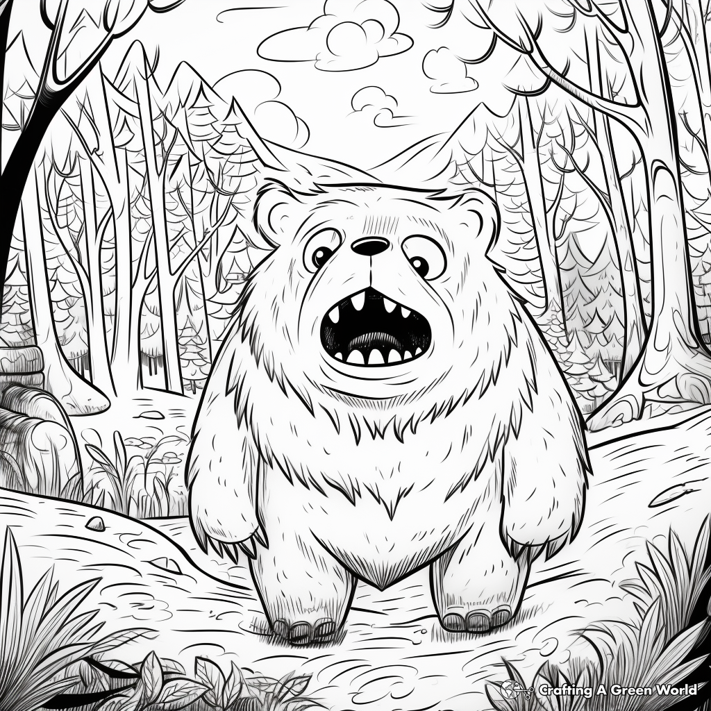 Scary Bear in the Wild: Forest-Scene Coloring Pages 2