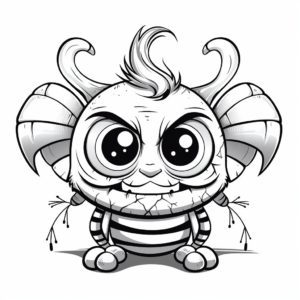 Scary Cat Bee Monster Coloring Pages for Halloween 3