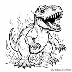 Scary T Rex Among The Flames Coloring Pages 1
