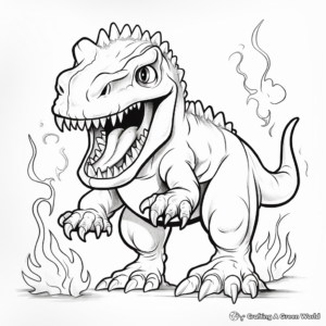 Scary T Rex Among The Flames Coloring Pages 3