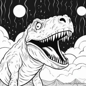 Scary T Rex Under The Stormy Night Sky Coloring Pages 3