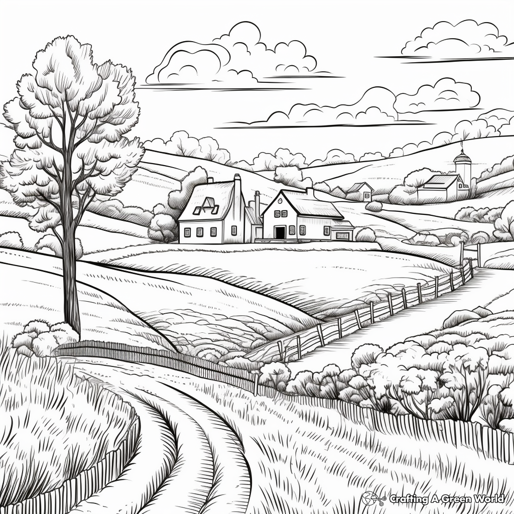 Scenic Autumn Countryside Coloring Pages 1