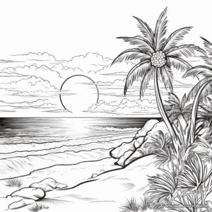 Scenic Beach Sunset Coloring Pages 1