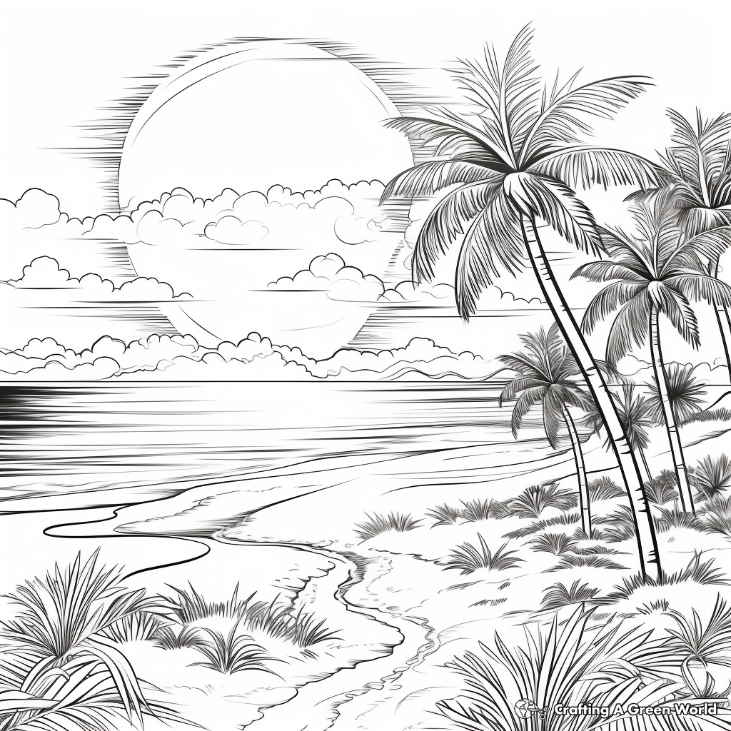 Scenic Beach Sunset Coloring Pages 4