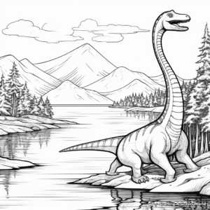 Scenic Diplodocus Near a Lake Coloring Pages 1