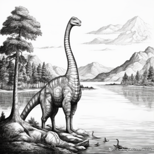 Scenic Diplodocus Near a Lake Coloring Pages 2