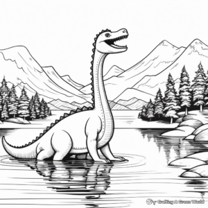 Scenic Diplodocus Near a Lake Coloring Pages 3