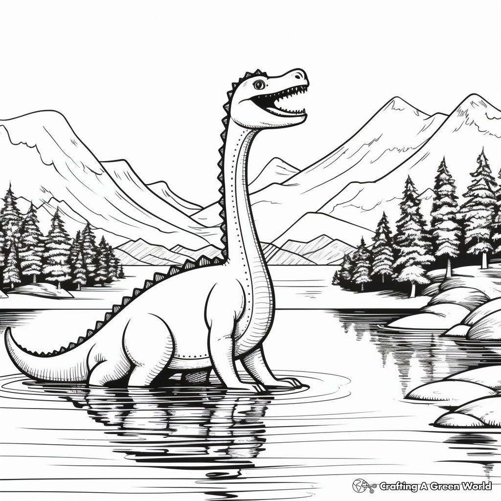 Scenic Diplodocus Near a Lake Coloring Pages 3