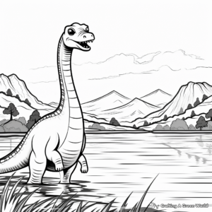Scenic Diplodocus Near a Lake Coloring Pages 4