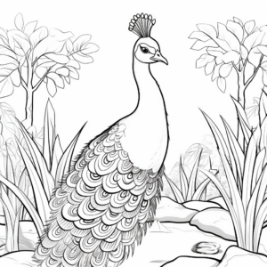Scenic Garden Peacock Coloring Pages 1