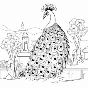 Scenic Garden Peacock Coloring Pages 2