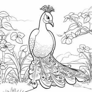Scenic Garden Peacock Coloring Pages 3