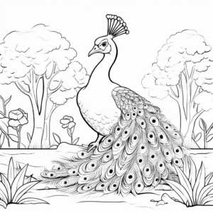 Scenic Garden Peacock Coloring Pages 4