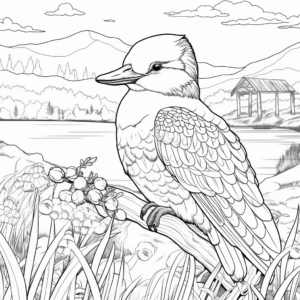 Scenic Kookaburra in Landscape Coloring Pages 1