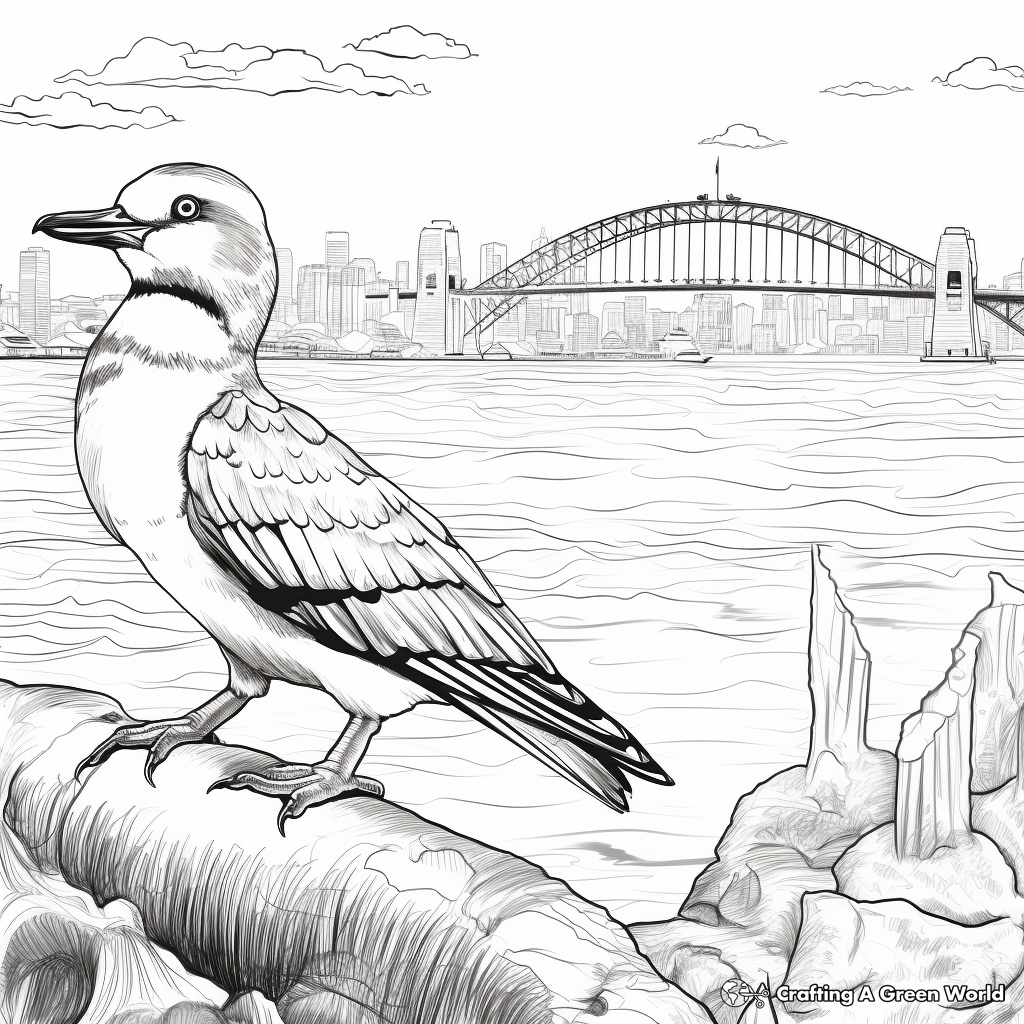 Scenic Kookaburra in Landscape Coloring Pages 2